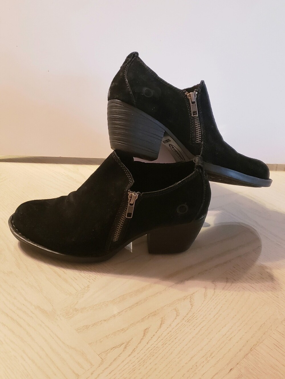 BORN Women’s Black Suede Ankle Booties with Side Zip